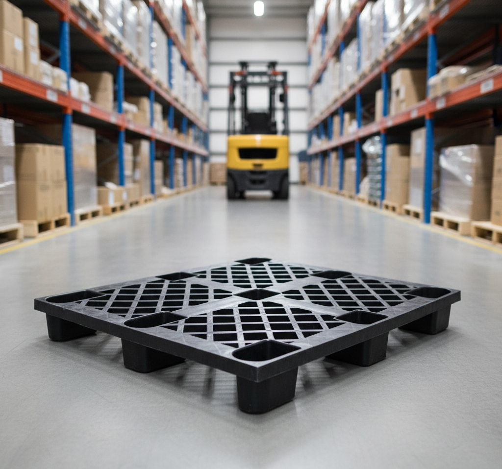 Regenesis composite pallet on warehouse floor with forklift in background